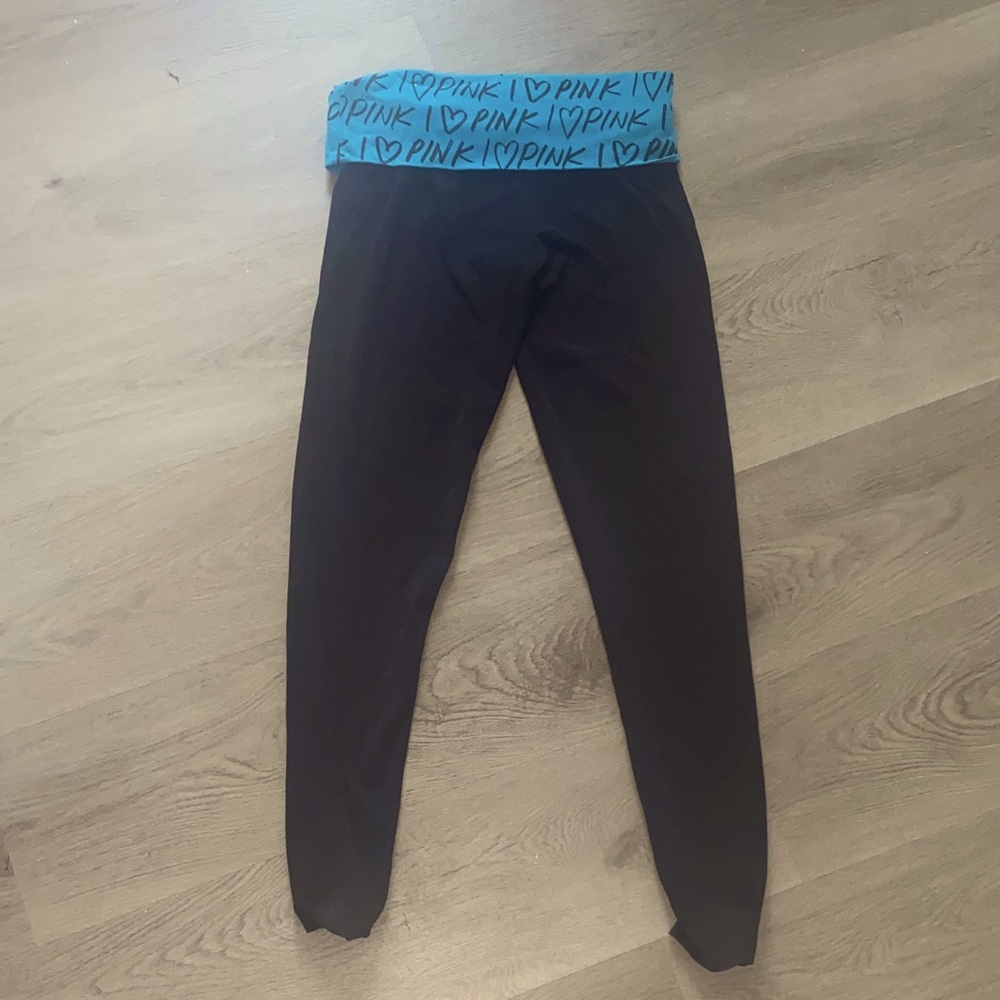 PINK Victoria's Secret RARE Vintage Design Foldover Leggings with Blue Waistband